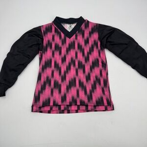 DTI Soccer Jersey Kids AM‎ Pink Black Geometric Long Sleeve V Neck Made USA